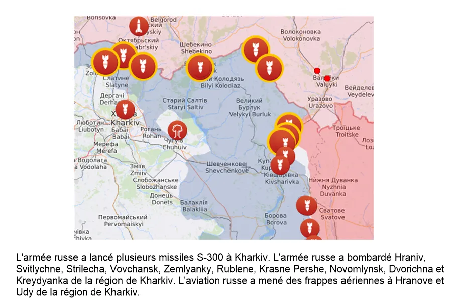 Carte des frappes de missiles S-300 sur Kharkiv et sa région