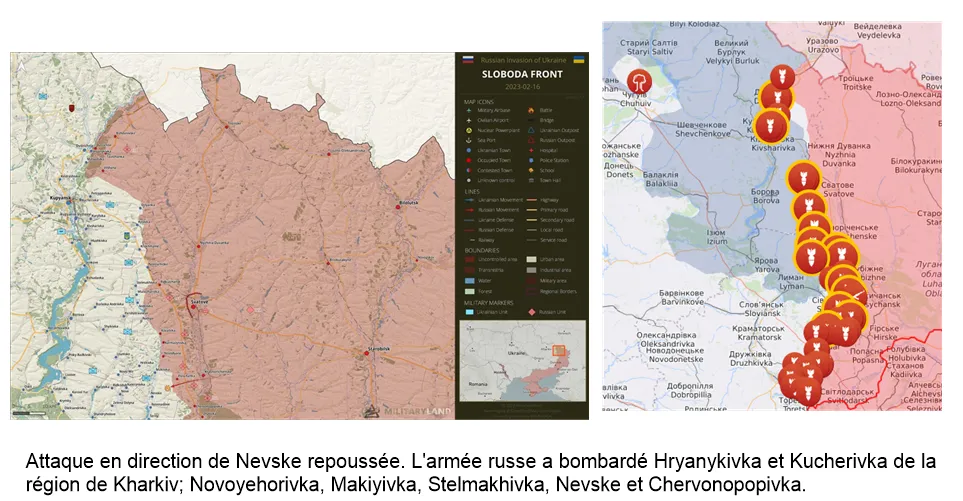 Cartes du front de Sloboda et des bombardements de Koupiansk à Svatove