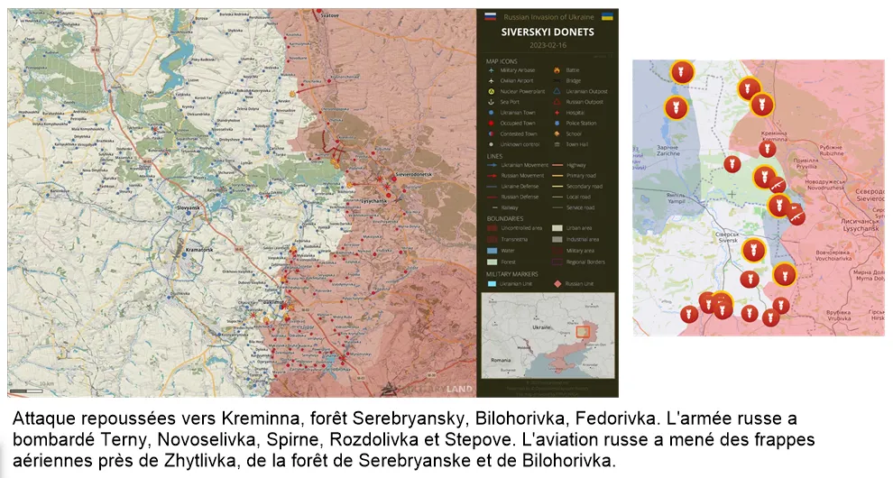 Carte du front du Donets, secteurs de Kreminna, Siversk et Bilohorivka