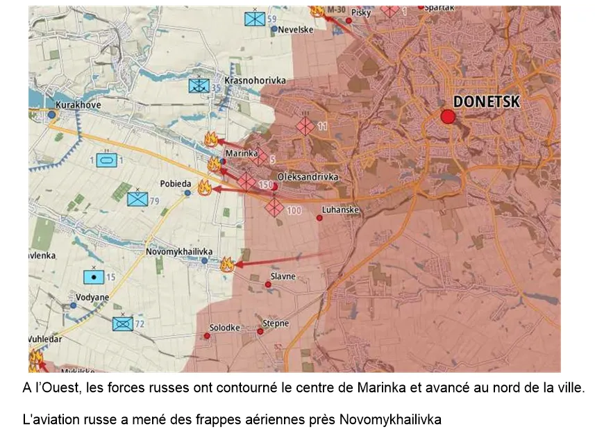 Carte de l’avancée russe autour de Marinka, à l’ouest de Donetsk