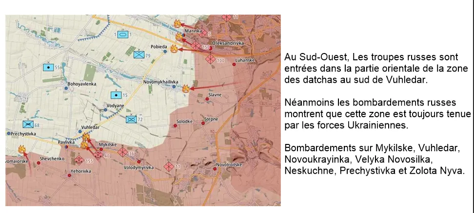 Carte du secteur de Vuhledar et de la zone des datchas au sud