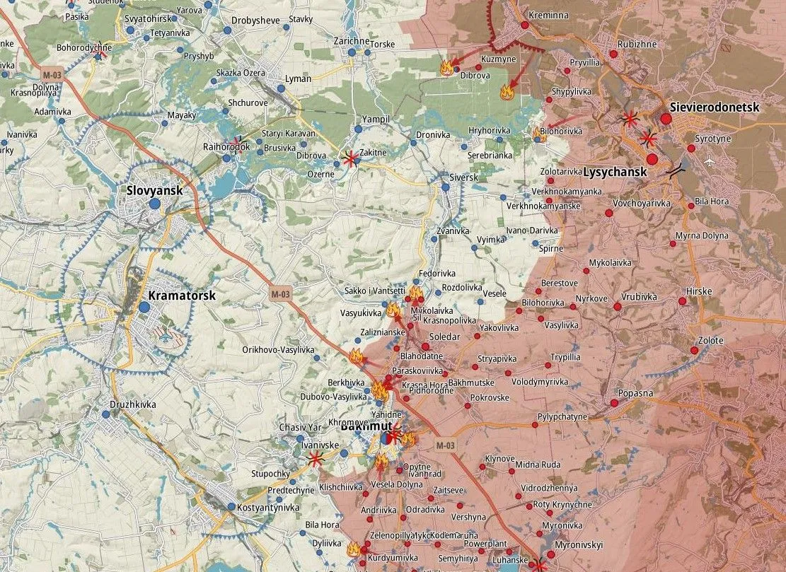 Carte du Donbass, de Sloviansk et Kramatorsk à Sievierodonetsk
