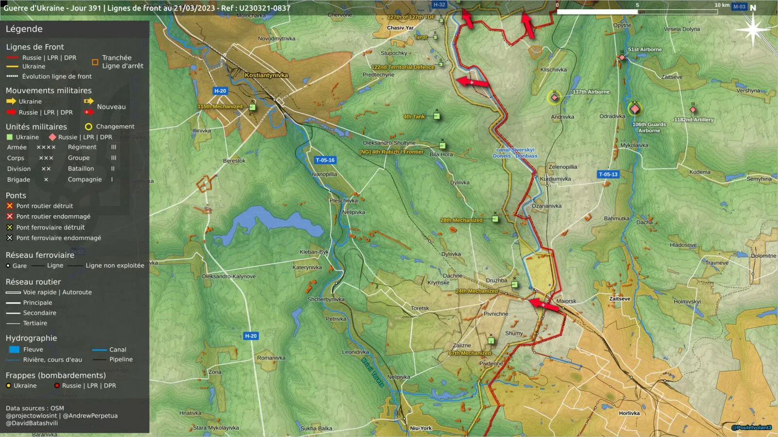 Carte du secteur de Kostiantynivka, Toretsk et Niou-York