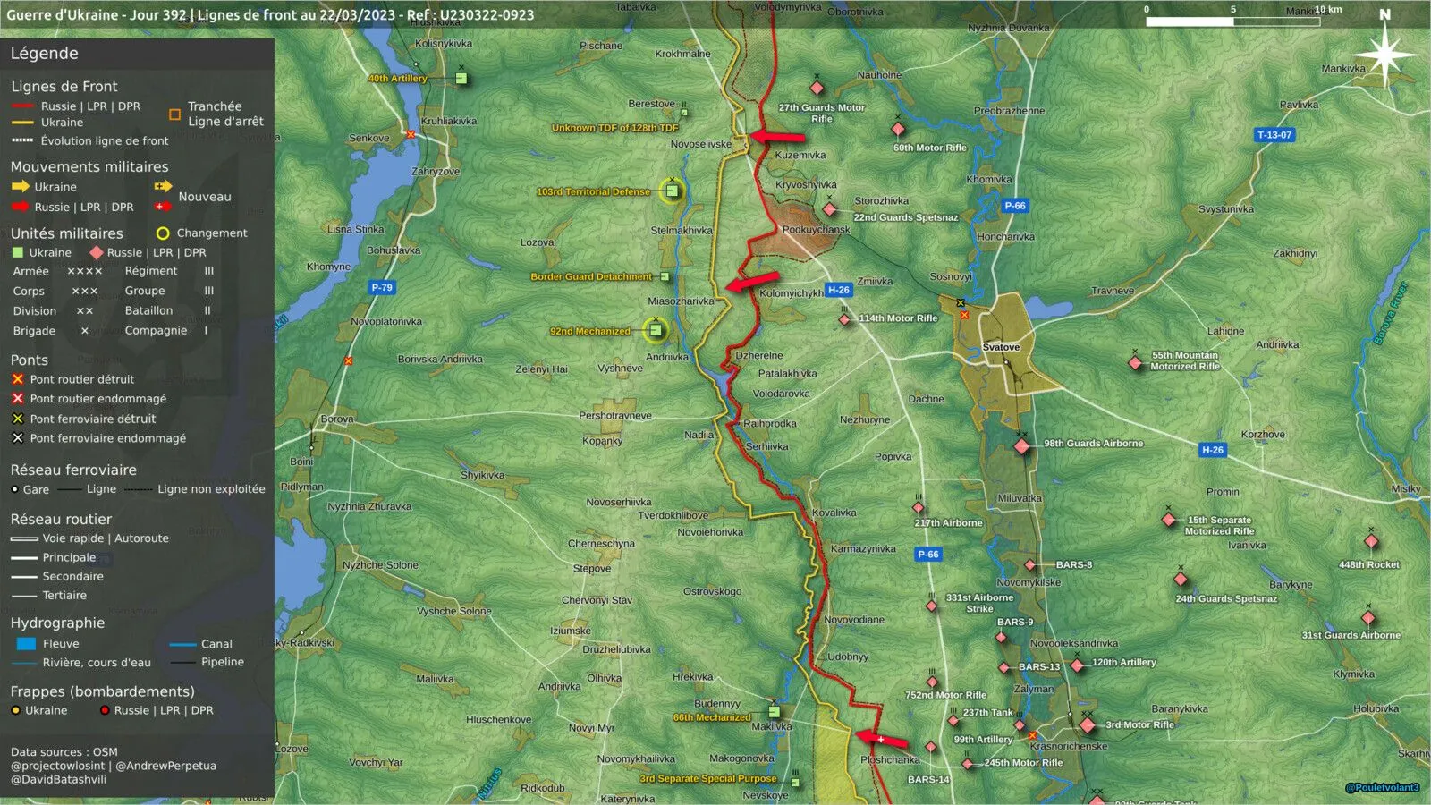 Carte détaillée du front de Svatove, unités russes et ukrainiennes