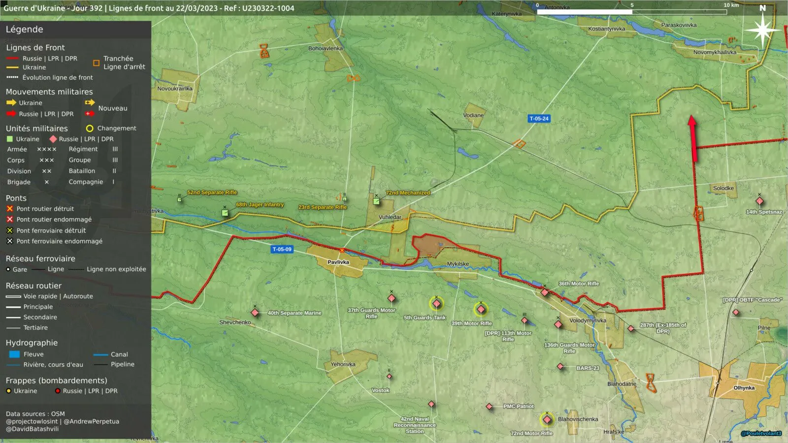 Carte du secteur de Vouhledar et Pavlivka, sud du Donbass