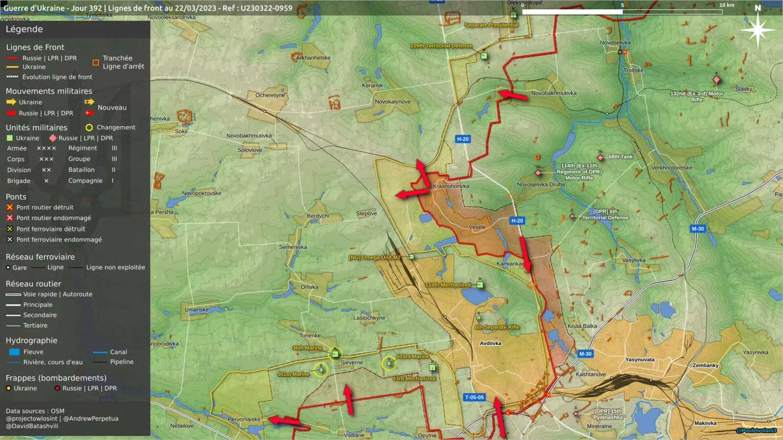 Carte détaillée d’Avdiivka avec les unités engagées de part et d’autre