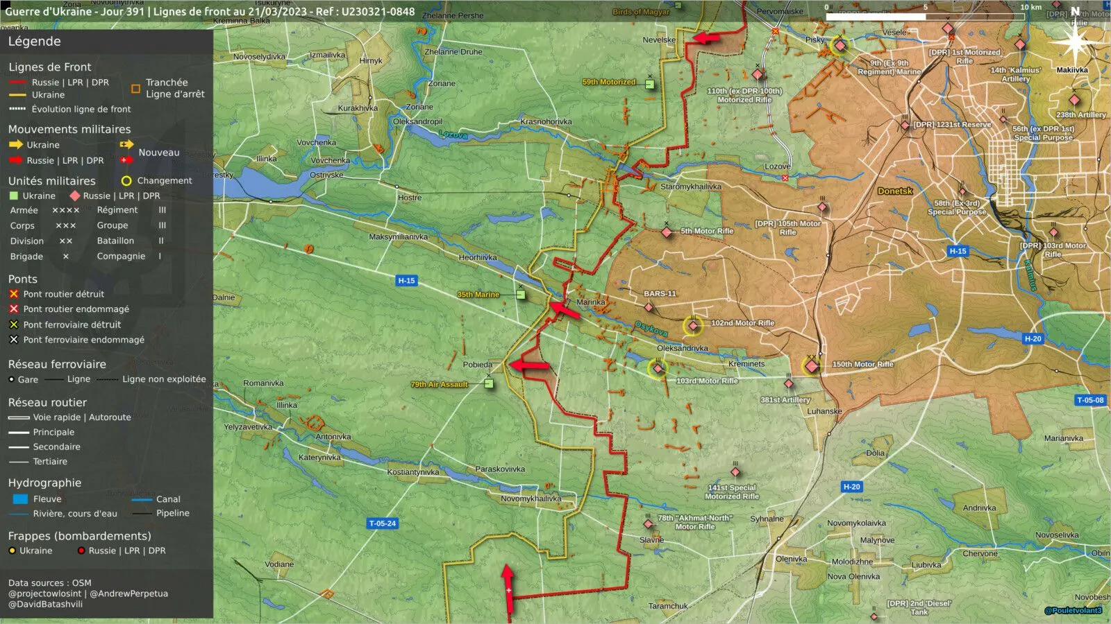 Carte du secteur de Marinka et Novomykhaïlivka, à l’ouest de Donetsk