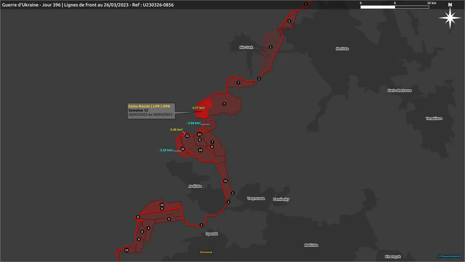 Carte des gains territoriaux de la semaine autour d’Avdiivka et Niou-York