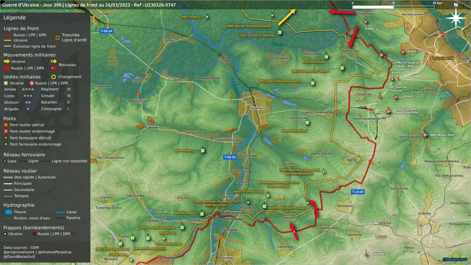Carte du secteur de Siversk, de Bilohorivka à Vessele