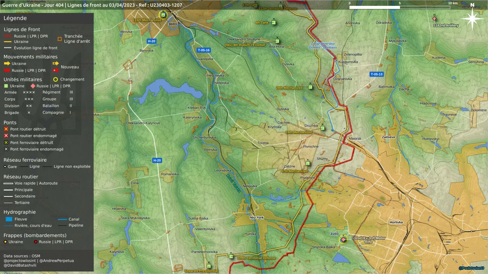 Carte du secteur de Toretsk et New York, face à Horlivka occupée