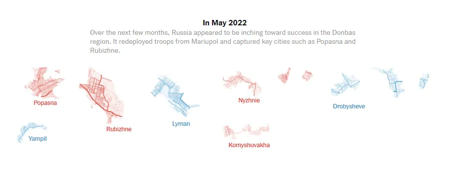 Mai 2022, chute de Popasna et Rubijne, Lyman et Yampil repris depuis