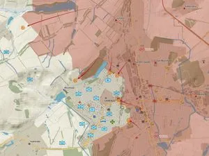 Carte de Bakhmout avec les unités engagées de part et d’autre de la voie ferrée