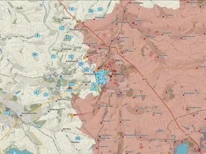 Carte du secteur de Bakhmout et de Tchassiv Yar, zone occupée en rose