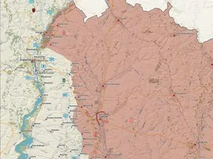 Carte du secteur de Svatove, zone occupée russe en rose à l’est