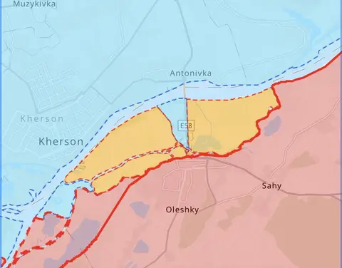 Carte de Kherson et Oleshky : bande de datchas reprise sur la rive gauche