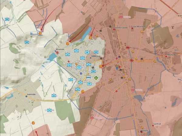 Carte de la ville de Bakhmout, poche ukrainienne resserrée autour de la 54e brigade