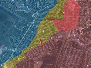 Nord de Bakhmout : zone russe en rouge, zone contestée en jaune