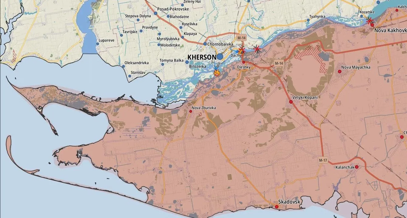 Vue d’ensemble du front sud, de la péninsule de Kinbourn à Nova Kakhovka