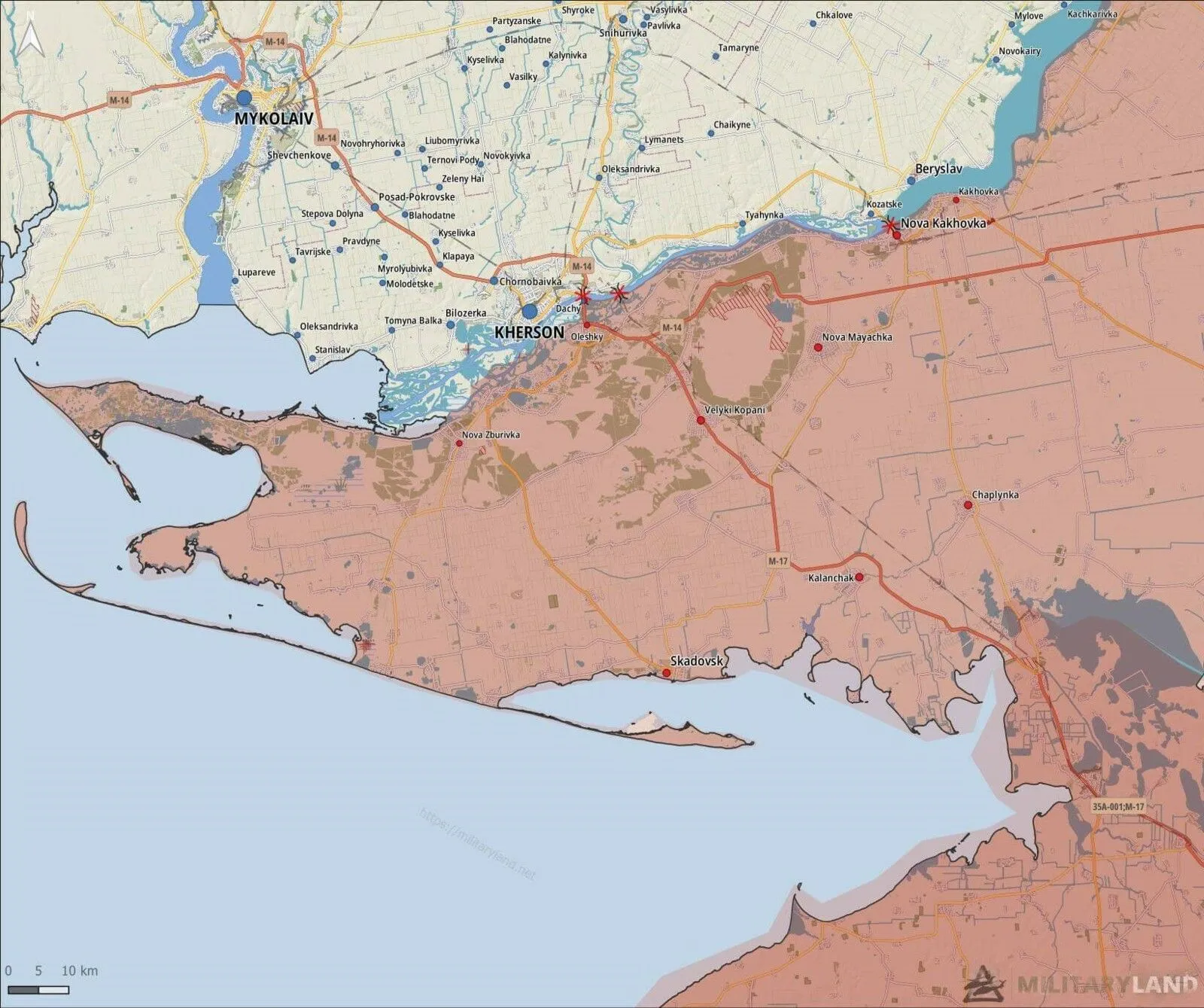 - Kherson: l’armée russe a bombardé Zolota Balka, Dudchany, Vesele, Dniprovske, Kizomys, Kherson. Les Russes doivent procéder à un important déversement d’eau du barrage de Nowa Kakhovka. Le but d’une telle action est susceptible d’inonder les zones basses juste à côté de la rivière en direction de Kherson.