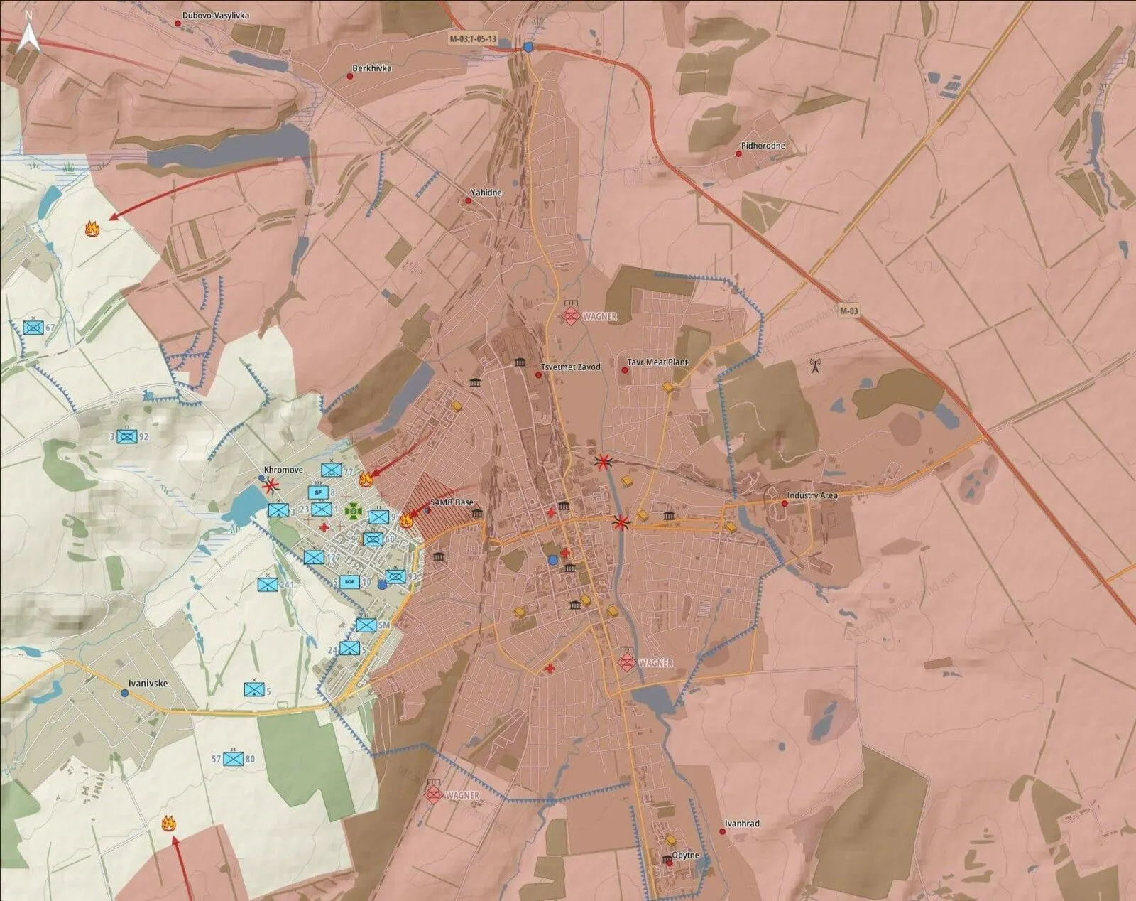 Carte de Bakhmout : unités ukrainiennes regroupées à l’ouest, vers Khromove
