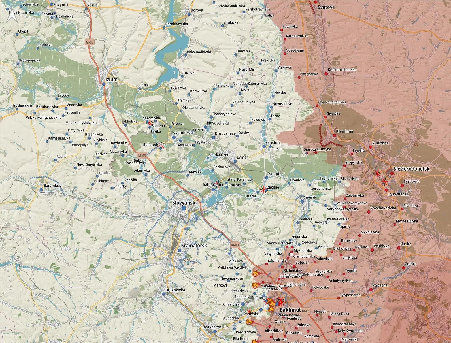 -	Siversk : Des explosions ont été signalées à Kramatorsk. L’armée russe a bombardé Makiyivka,  Bilohorivka, Verkhnokamyanske, Spirne. L’aviation russe a mené des frappes aériennes à Bilohorivka, Terny, Verkhnokamyanske et Spirne.