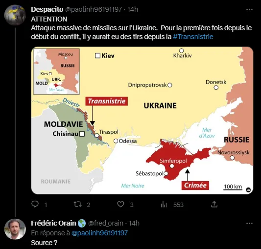 La même fausse annonce recopiée, sous laquelle Frédéric Orain demande la source