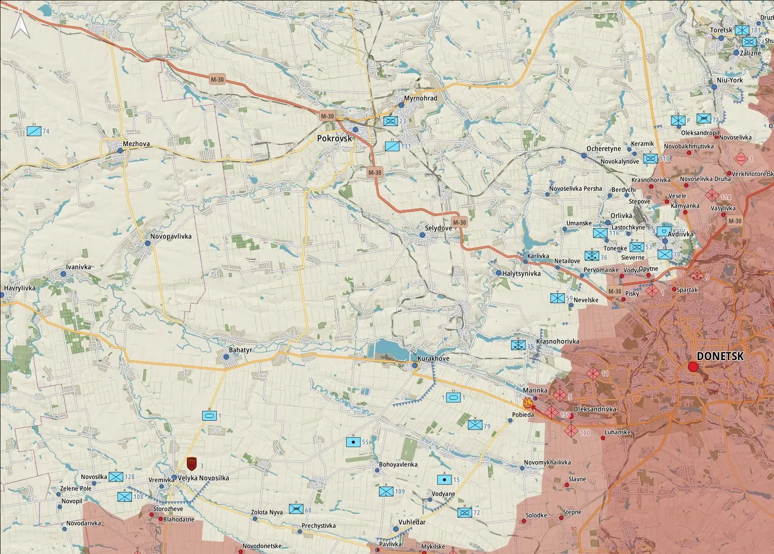 l’armée russe a bombardé Maryinka, Paraskoviyvka, Vuhledar, Prechystivka et Novoukrayinka  et Novomykhaylivka. L’aviation russe a mené une frappe aérienne près de Krasnohorivka et Velyka Novosilka