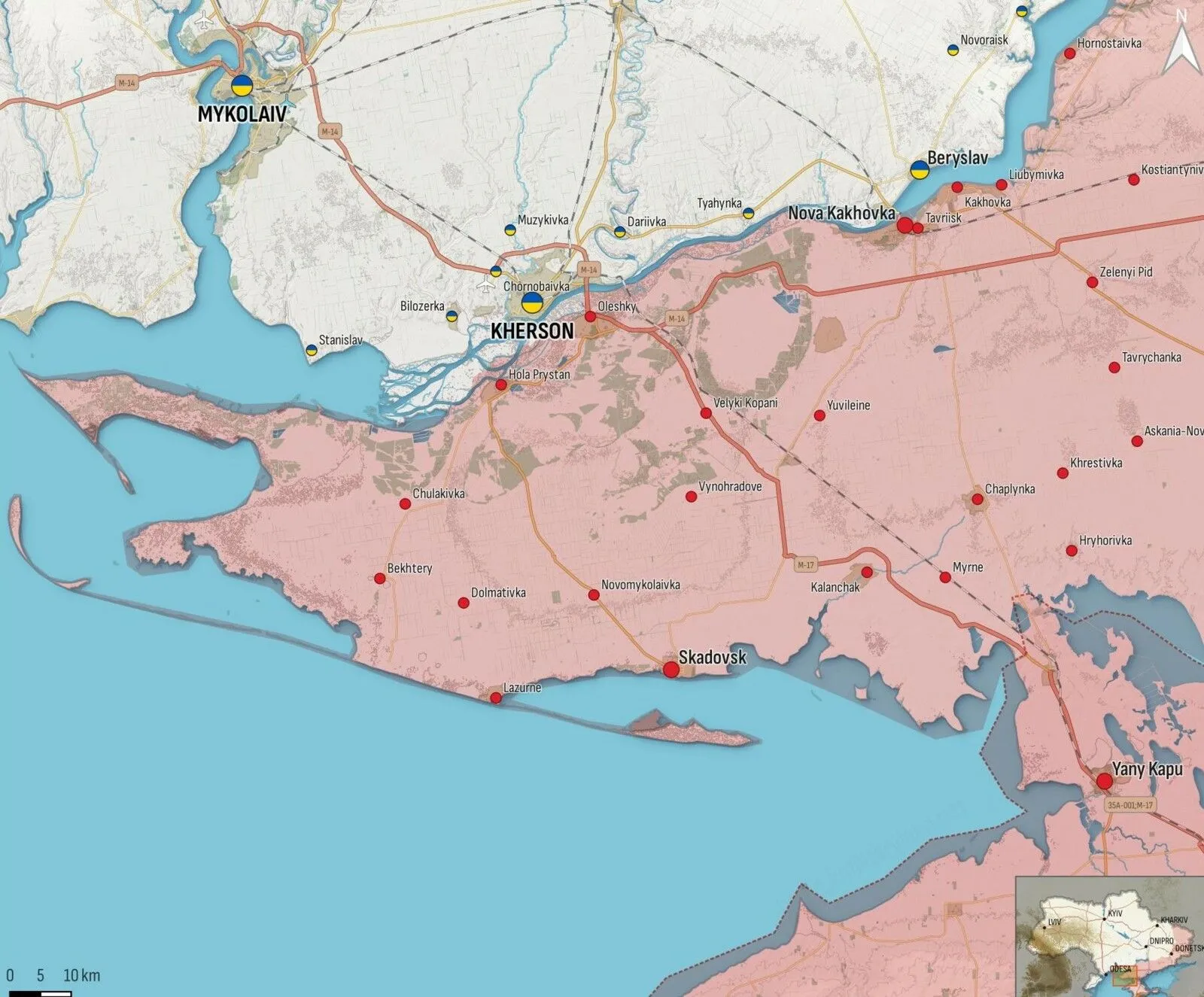 - Kherson: l’armée russe a bombardé Kachkarivka, Mylove, Kozatske, Burhunka, Lvove, Ivanivka, Antonivka, Komyshany, Dniprovske, Kizomys, Kherson.