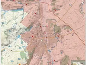 Plan de la ville de Bakhmout occupée, positions ukrainiennes en périphérie ouest