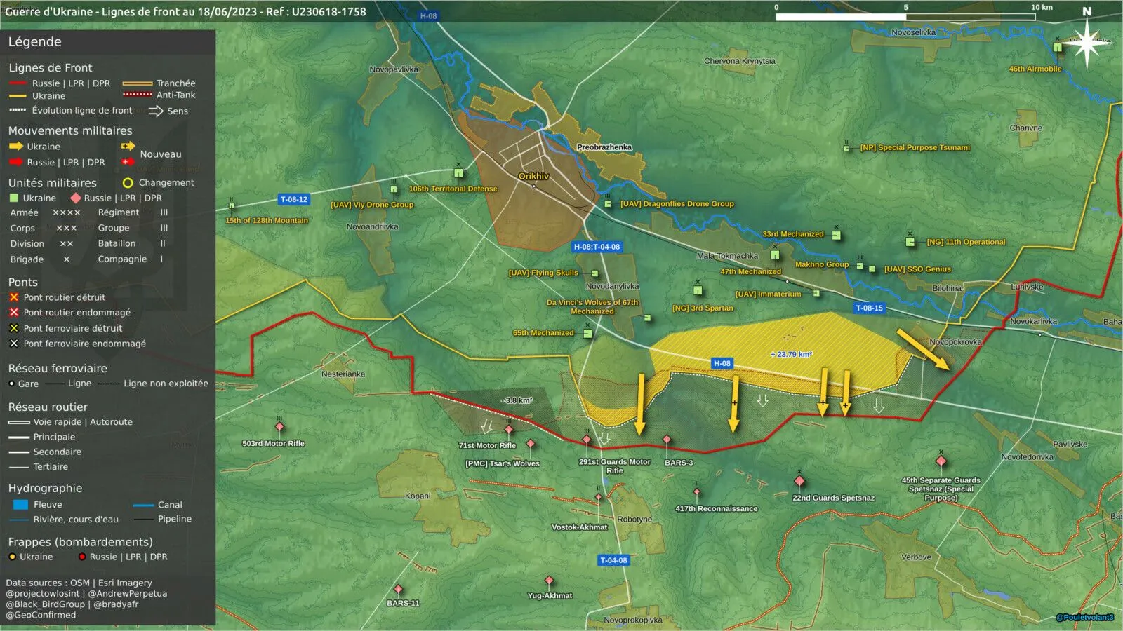 Carte du front au sud d’Orikhiv le 18 juin, gains ukrainiens vers Novopokrovka