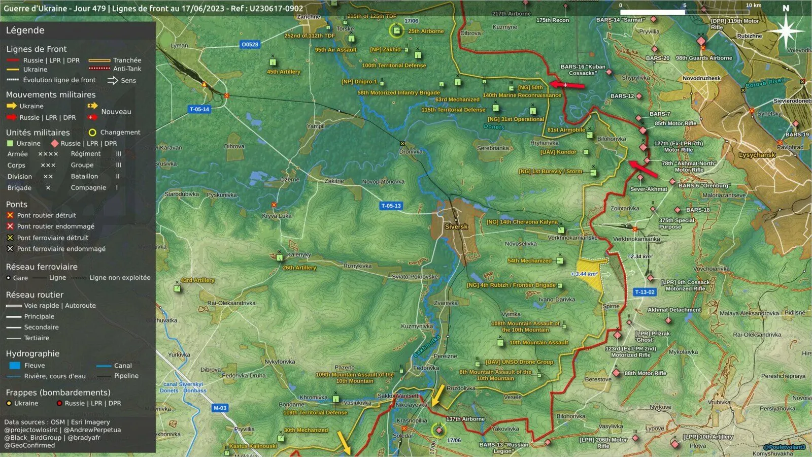 Carte du secteur de Siversk et Bilohorivka au 17 juin 2023