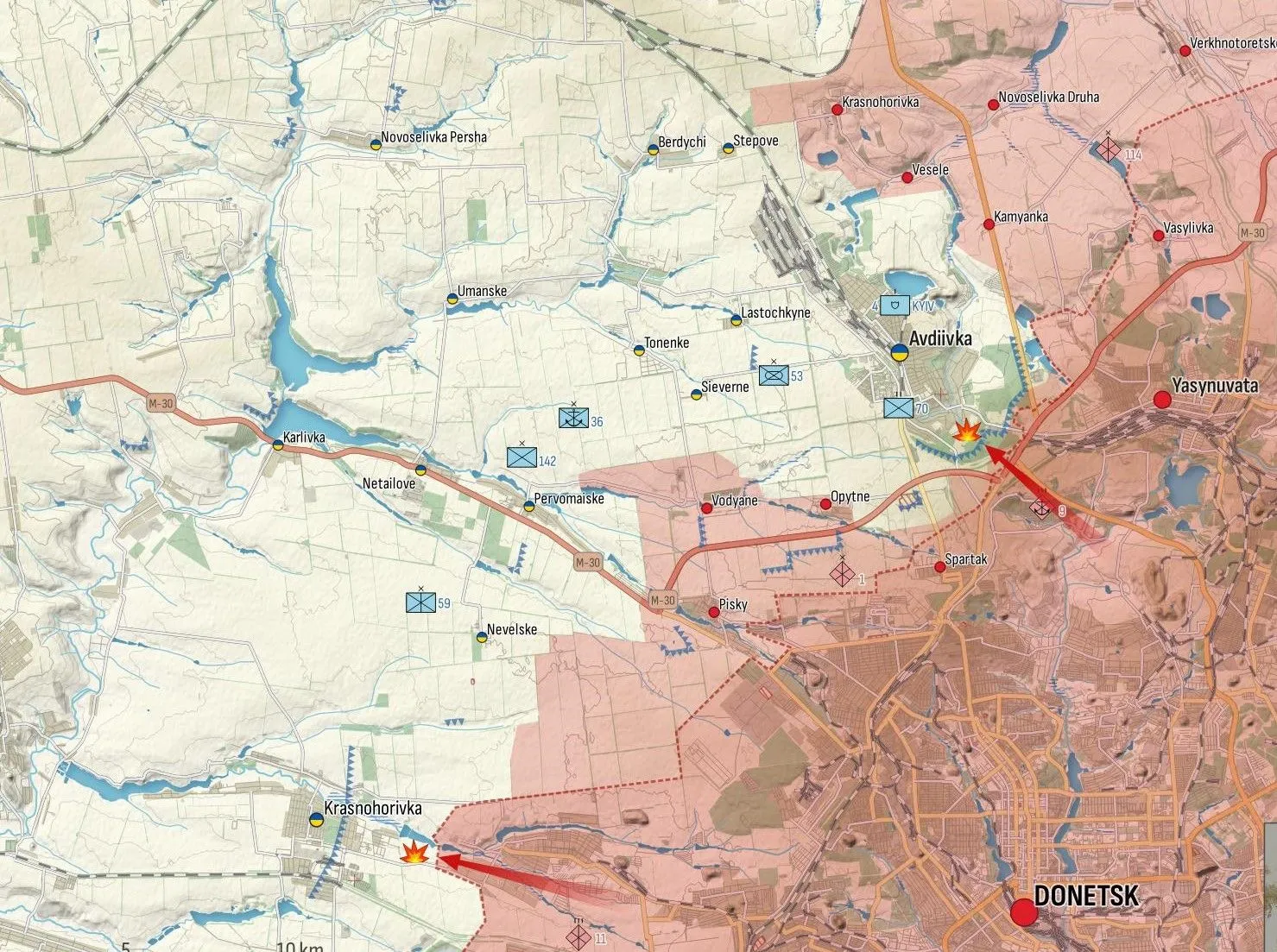 🔸- Adviivka : l’armée russe a bombardé Pervomayske et Nevelske de la région de Donetsk. L’aviation russe a mené des frappes aériennes à Avdiyivka et à Syeverne.