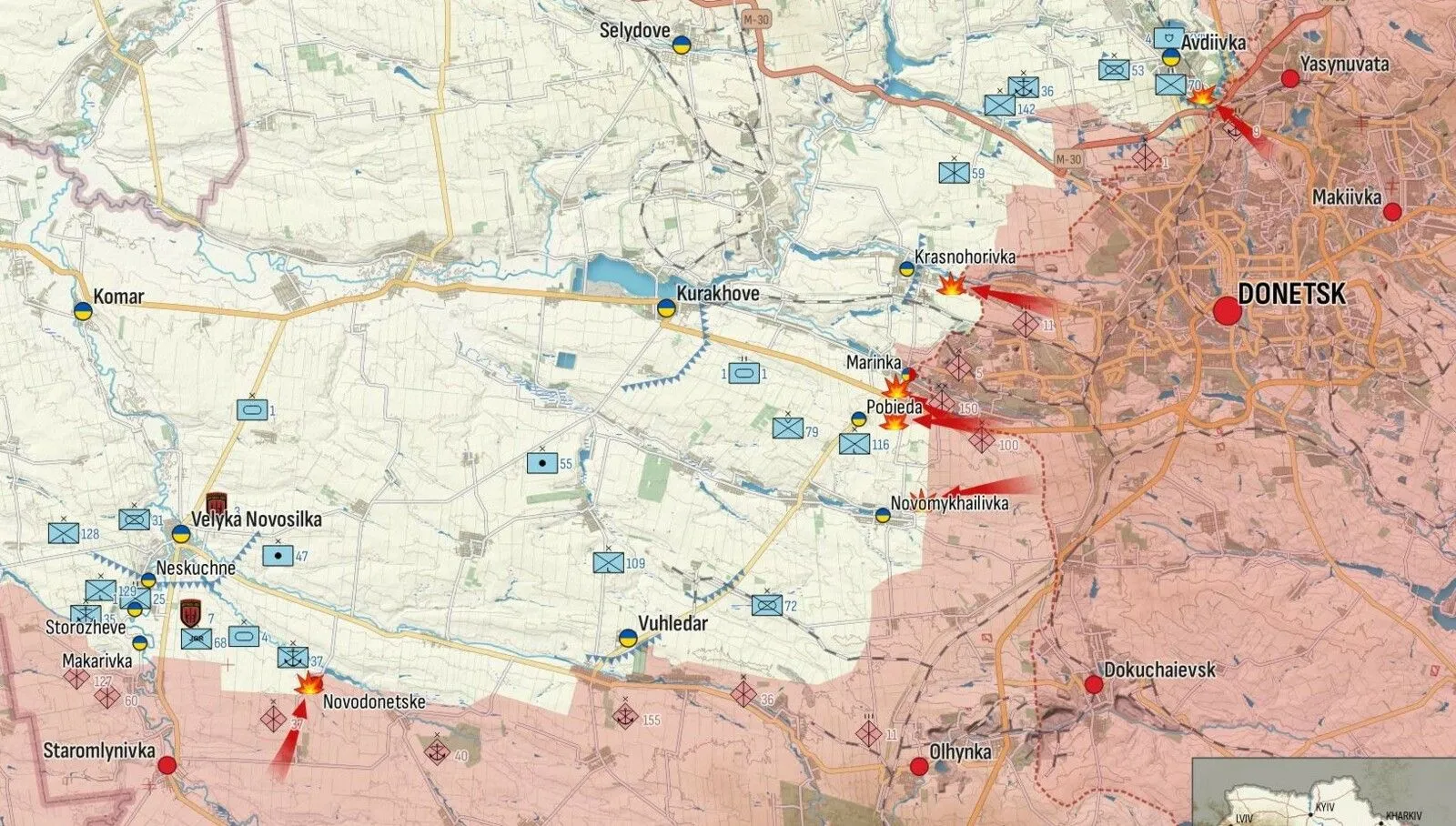 🔸- Donetsk : l’armée russe a bombardé Krasnohorivka, Heorhiyivka, Maryinka, Hostre, Paraskoviyivka, Novomykhaylivka et Pobyeda. L’aviation russe a mené des frappes aériennes à Maryinka