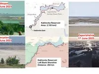 Planche de vues et de mesures du réservoir de Kakhovka vidé, juin 2023