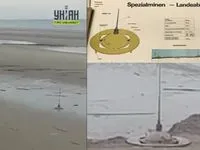 Mine mise à nu sur la rive asséchée du réservoir, avec sa fiche technique