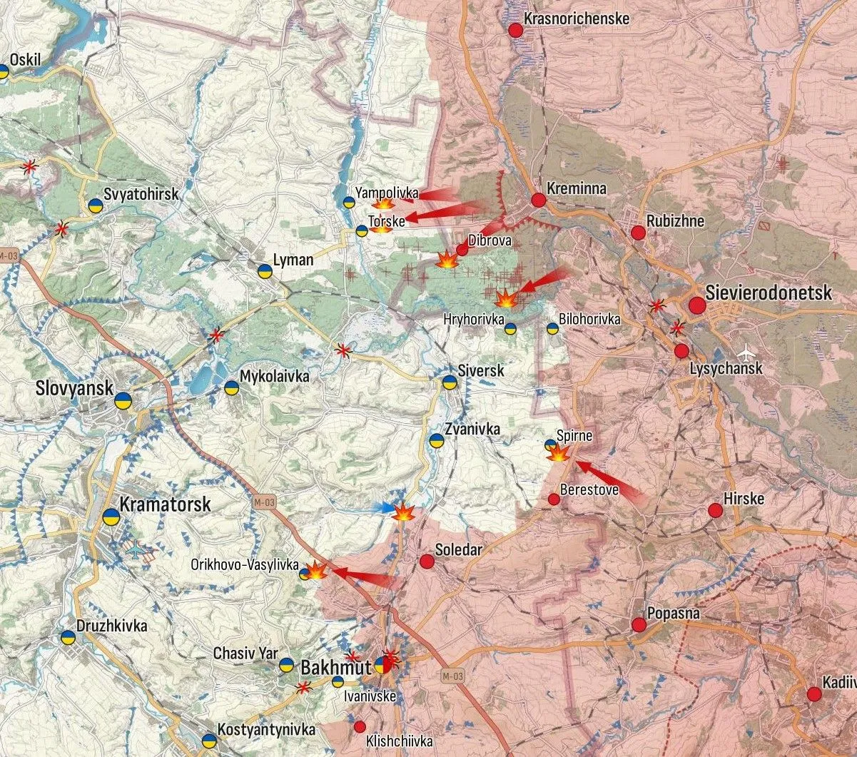 🔸- Siversk : Des images de la 25e brigade aéroportée ont été géolocalisées dans la zone à l’ouest de Chervonopopivka dans l’axe de la Kreminna. Un groupe d’assaut blindé qui tentait d’attaquer les positions ukrainiennes a été découvert, pris pour cible et détruit. L’armée russe a bombardé Nevske, Bilohorivka de la région de Louhansk et Torske, Serebryanka, Verkhnokamyanske, Spirne, Rozdolivka