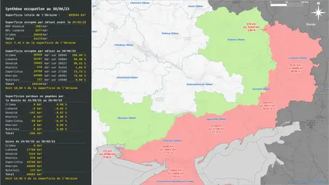 Synthèse de l'occupation russe au 30 juin 2023, chiffres par oblast et carte
