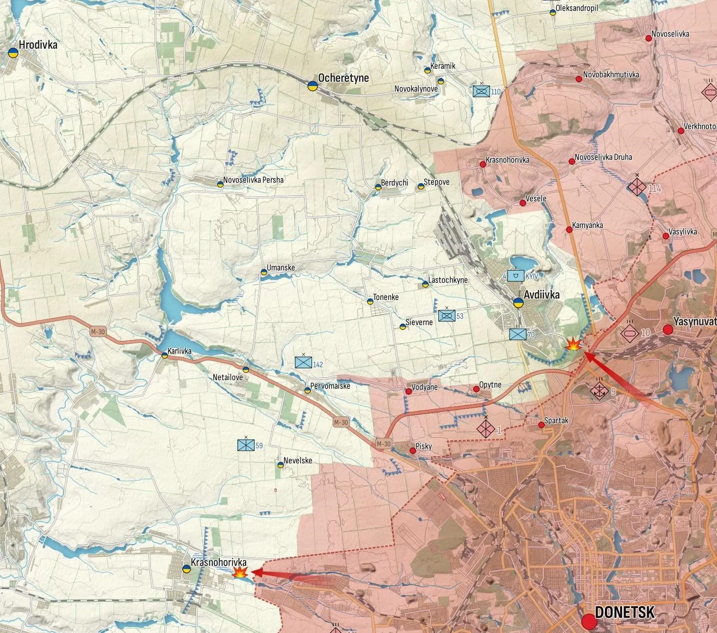 - Adviivka : Attaque russe repoussée sur Adviivka. L’armée russe a bombardé Avdiyivka, Pervomayske et Nevelske.