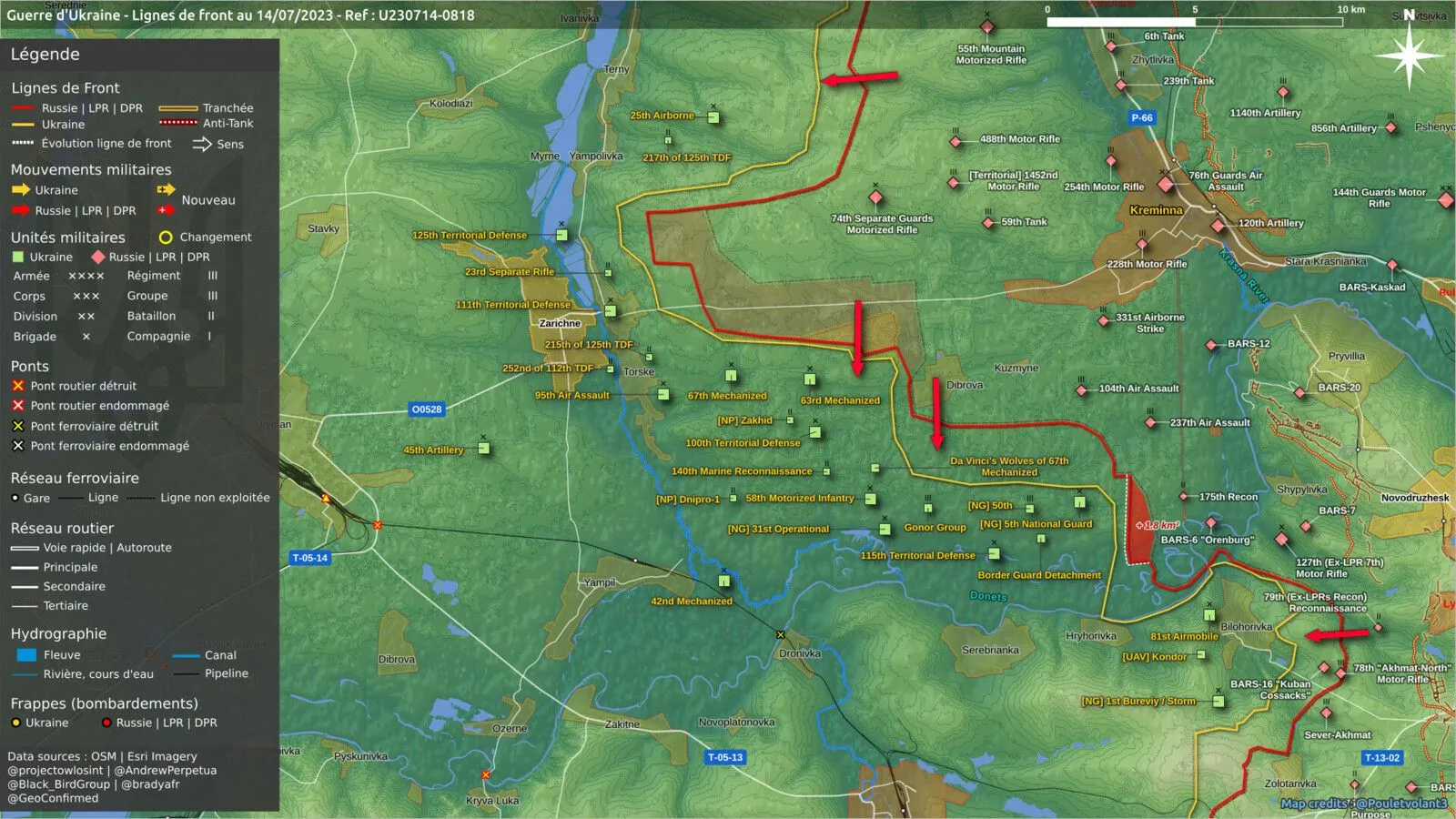 Carte du secteur de Kreminna, poussées russes autour de Torské et Dibrova