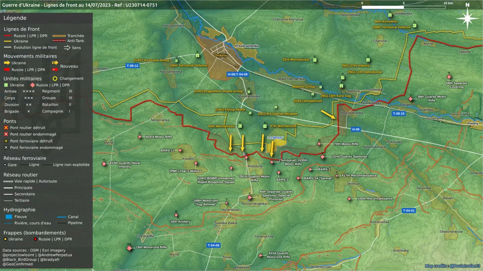 Carte du front d’Orikhiv, avancée ukrainienne de deux kilomètres carrés au nord de Robotyne