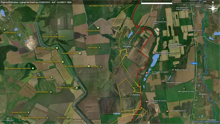 Carte du front autour de Klichtchiivka et Andriivka, secteur de Bakhmout