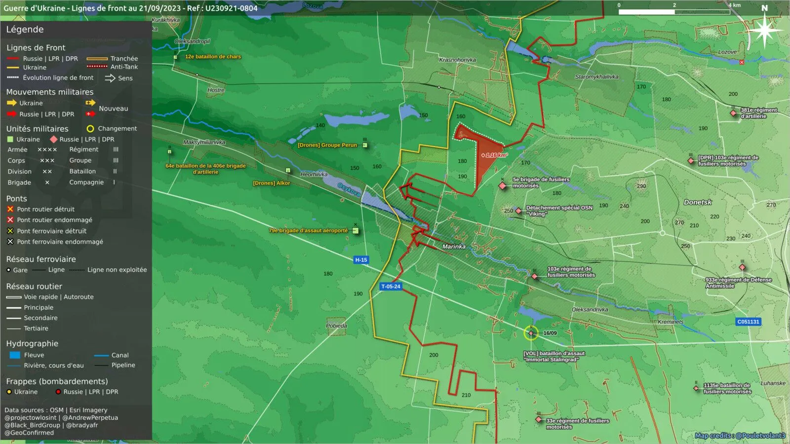 Carte du front à Marinka, à l’ouest de Donetsk, avance russe de 1,16 km²