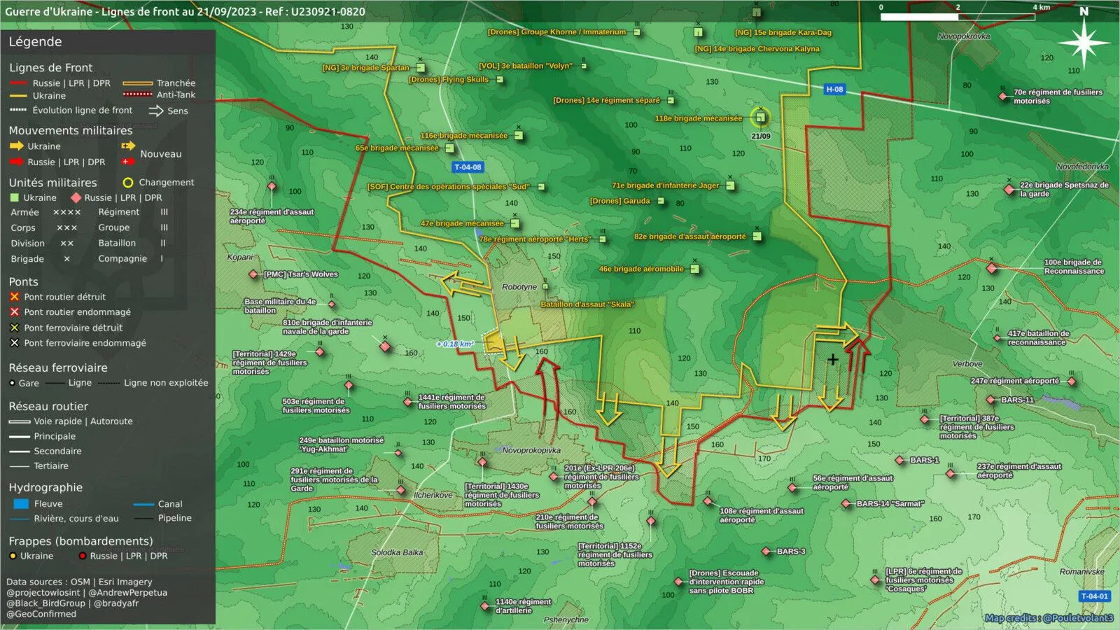 Carte du secteur de Robotyne, Novoprokopivka et Verbove sur le front sud