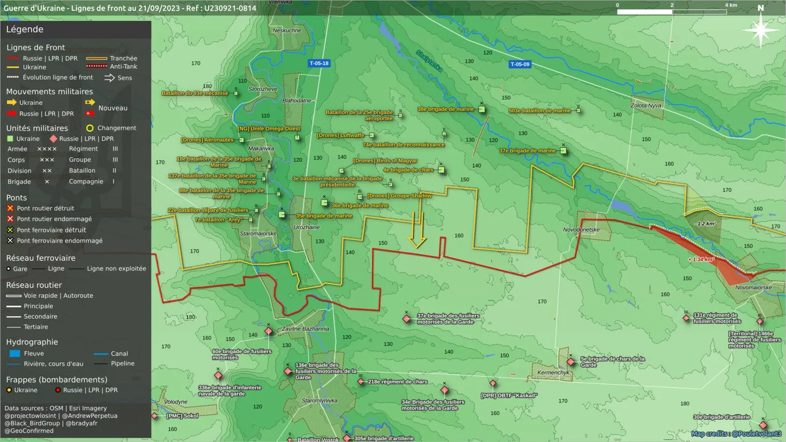Carte du front d’Ourojaïne à Novodonetske, au sud de Velyka Novosilka