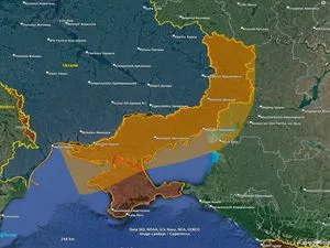 Carte du sud occupé et de la Crimée avec les zones à portée de frappe