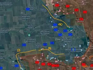 Carte tactique des unités russes et ukrainiennes autour d’Adviivka et Stepove