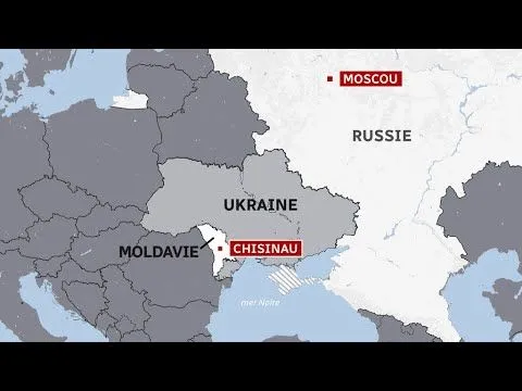 Carte situant la Moldavie et l’Ukraine face à la Russie, Chisinau et Moscou repérés