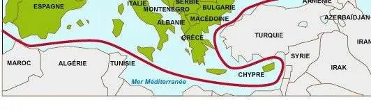 Carte de la Méditerranée : la limite de l’Europe contourne Chypre et longe l’Afrique du Nord