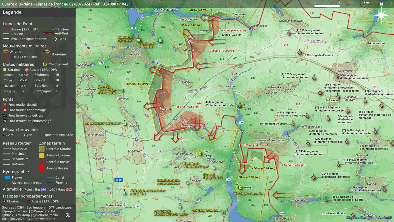 Carte du front à l’ouest d’Avdiivka, autour de Serhiivka et Jelanne