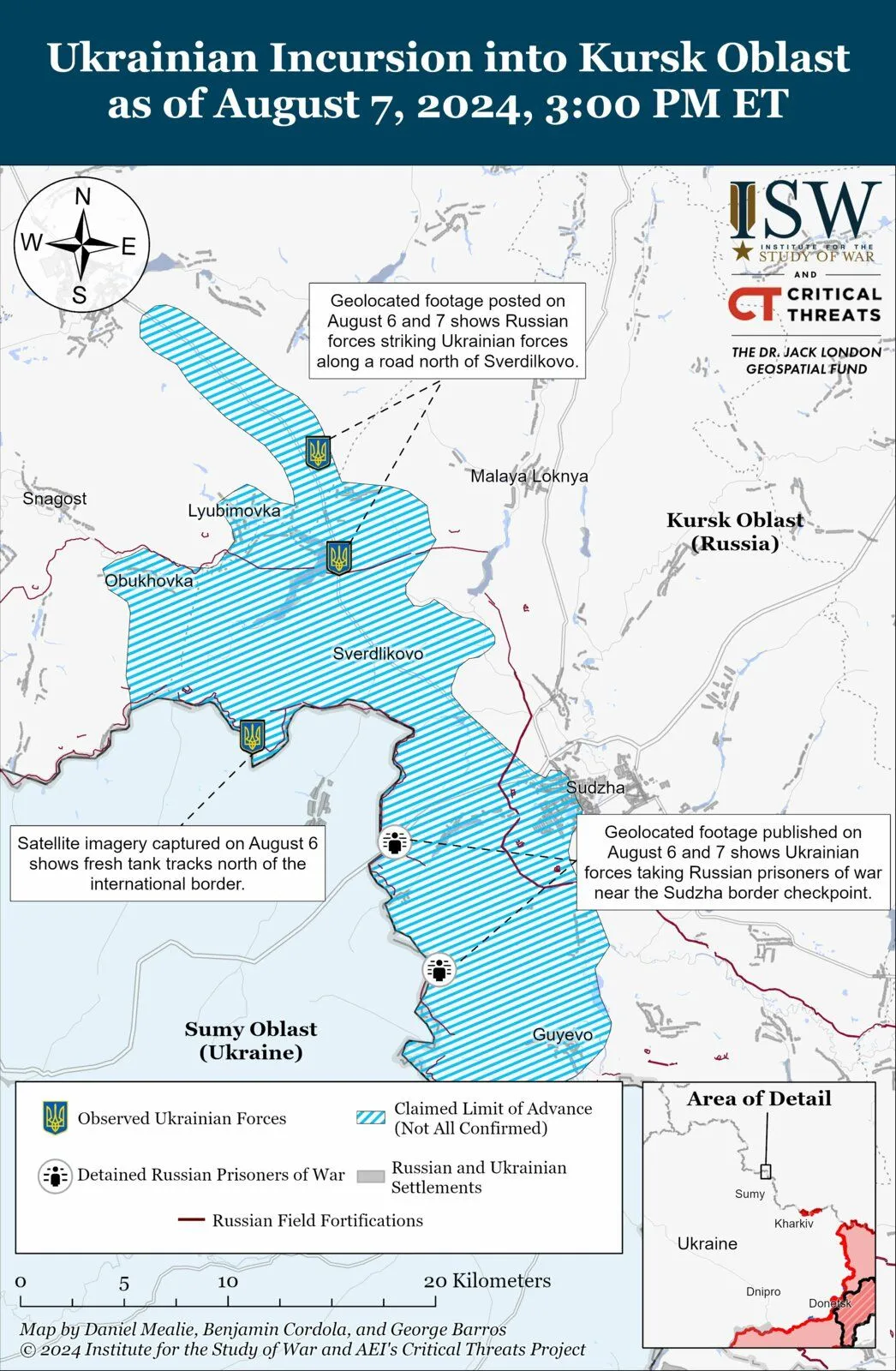 Carte de l’Institute for the Study of War sur l’incursion ukrainienne dans l’oblast de Koursk